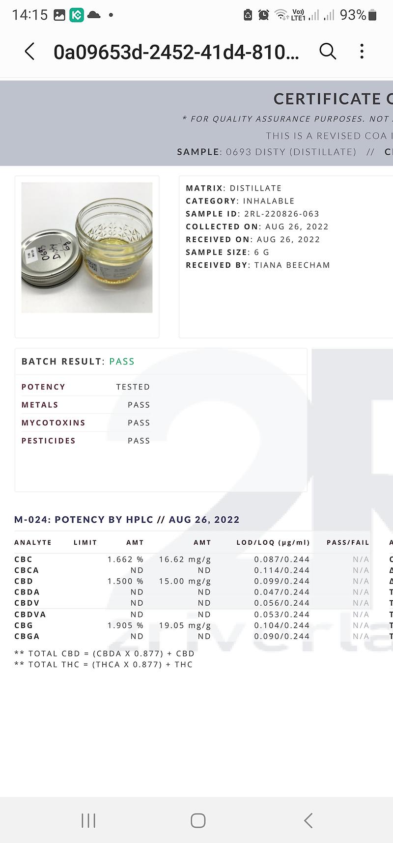 PREMIUM 95% GELATO DISTILLATE 1ML 510 THREAD CART